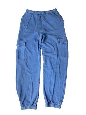 American Eagle Fleece Cargo Joggers Blue Size Small High Waisted Sweats